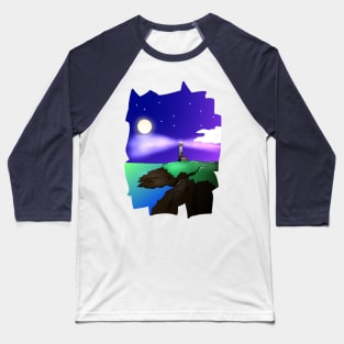 Starry Night Sky Lighthouse Beautiful Artistic Baseball T-Shirt